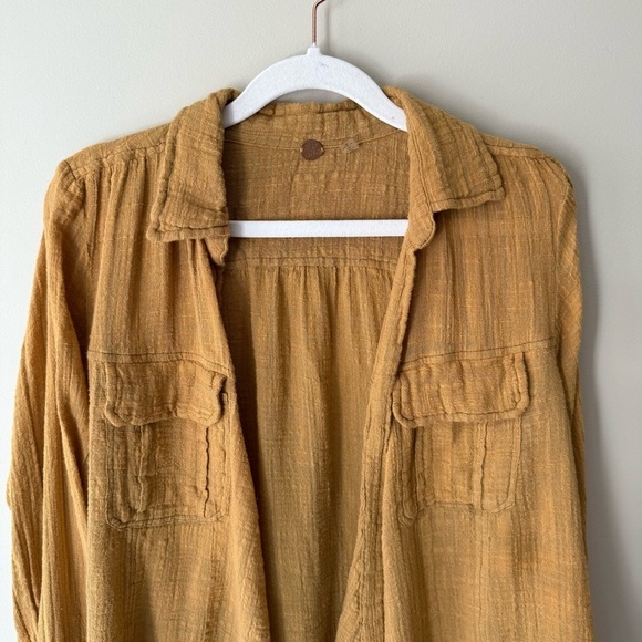 Free People One Yellow Asymmetrical Long Sleeve Open Blouse Women’s S - Picture 7 of 15